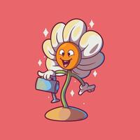 A Flower character is watering itself. vector