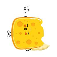 Cheese sleeping character. hand drawn cartoon kawaii character illustration icon. Isolated on white background. Cheese sleep character concept vector