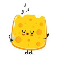 Cheese sings into a microphone character. hand drawn cartoon kawaii character illustration icon. Isolated on white background. Cheese character concept vector