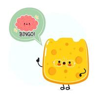 Cheese with speech bubble and brain character. hand drawn cartoon kawaii character illustration. Isolated white background. Cheese poster and brain vector