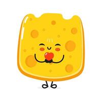 Cheese holding a heart in hands character. hand drawn cartoon kawaii character illustration icon. Isolated on white background. Cheese in love character concept vector