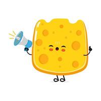 Cheese with loudspeaker character. hand drawn cartoon kawaii character illustration icon. Isolated on white background. Cheese screams character concept vector