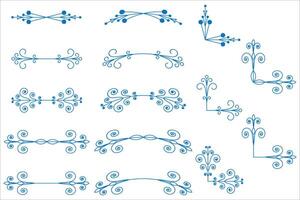collection of openwork patterns, isolated decorative elements of lines, arcs, corners vector