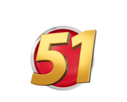 Gold Number 51 Gold Number Fifty One On Rounded Red, 3d illustration png