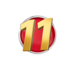 Gold Number 11 Gold Number Eleven Rounded Red Icon with Particles 3d illustration png