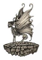 Fantasy art fairy skull hand drawing on paper and make graphic . vector