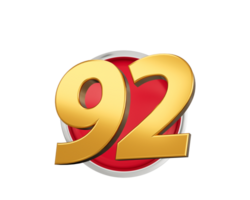 Gold Number 92 Gold Number Ninety Two On Rounded Red Icon, 3d illustration png