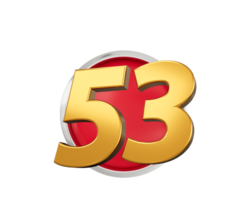 Gold Number 53 Gold Number Fifty Three On Rounded Red Icon, 3d illustration png