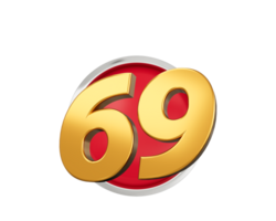 Gold Number 69 Gold Number Sixty Nine On Rounded Red Icon, 3d illustration png