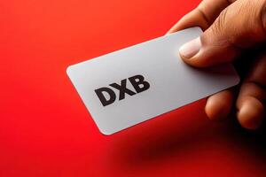 A hand grips a sleek travel card, ready for the next adventure against a striking red backdrop. photo