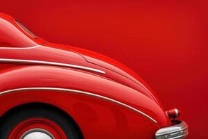A slightly crumpled fender showcases its elegant curves, accentuated by a bold red background that emphasizes its vintage allure. photo
