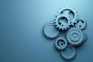 Gears of various sizes are arranged to symbolize automation and efficiency, sitting against a smooth, solid background. photo