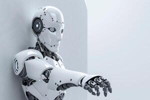 A humanoid robot extends its arm, symbolizing the integration of technology and business processes in a modern workspace. photo