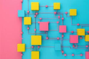 Colorful geometric shapes connected by lines depict a modern approach to business process automation. photo