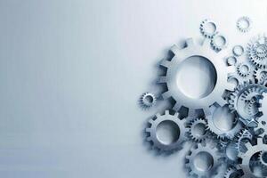 Intricate gears interlock on a smooth surface, representing the synergy of technology and automation in business processes. photo