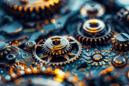 Delicate gears interlock seamlessly, showcasing the elegance of machinery and the complexity of automation in action. photo
