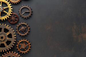 An arrangement of vintage gears displays the intricate design of mechanical systems, symbolizing the flow of business processes. photo