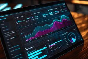 An advanced dashboard showcases colorful graphs and data visualizations for customer relationship management, highlighting essential metrics and trends. photo