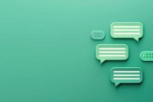 A friendly chat interface with bubbles appears on a solid green backdrop, inviting conversation and assistance. photo