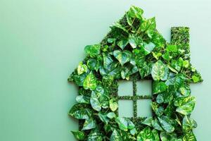 A vibrant eco-friendly home made entirely of green plants showcases a harmonious blend of nature and design. photo