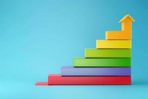A vibrant chart displays energy efficiency ratings using colorful blocks, culminating in a house shape, symbolizing eco-friendliness and sustainability. photo