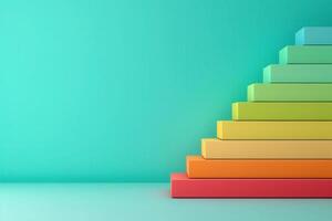 A vibrant chart with gradient colors ascends in steps, visually representing energy efficiency ratings on a fresh turquoise backdrop. photo