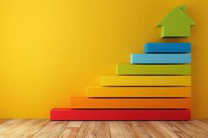 A colorful energy efficiency rating chart displays various levels of energy performance, promoting awareness in a cheerful and engaging presentation. photo