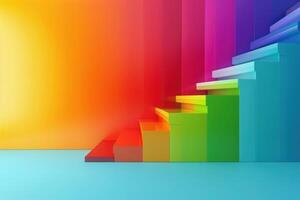 A vibrant, multicolored staircase transitions through a spectrum of hues, representing energy efficiency and innovation in design. photo