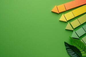Brightly colored arrows illustrate energy efficiency ratings, set against a fresh green background, enhancing eco-friendly awareness. photo