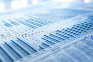 Brightly colored financial graphs and charts display data analysis, creating a visually engaging overview of key metrics. photo
