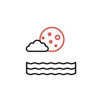 moonlight on the sea surface, the moon shines in the sky covered partly by clouds, isolated white background. vector