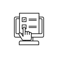 Online voting via computer, sign, icon, symbol, logo illustration. Simple illustration of online voting icon pattern isolated on white background. vector