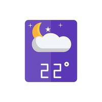 weather forecast icon , nighttime icon crescent moon partially covered by clouds,22 degrees celsius. Perfect for web and app interfaces, presentations, infographics, etc. vector