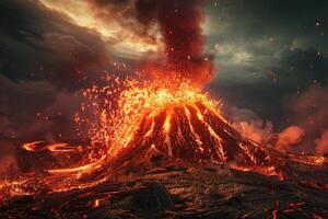 Erupting Volcano Spewing Lava and Ash photo