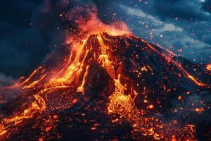 Erupting Volcano Spewing Lava and Ash photo