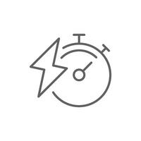 Charge time icon. Simple outline style. Lightning and stopwatch, boost, car, charging, electric vehicle, battery, technology concept. Thin line symbol. Isolated. Editable stroke. vector
