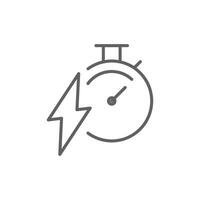 Charge time icon. Simple outline style. Lightning and stopwatch, boost, car, charging, electric vehicle, battery, technology concept. Thin line symbol. Isolated. Editable stroke. vector
