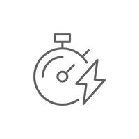 Charge time icon. Simple outline style. Lightning and stopwatch, boost, car, charging, electric vehicle, battery, technology concept. Thin line symbol. Isolated. Editable stroke. vector