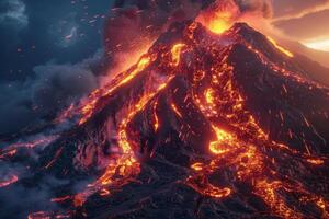 Erupting Volcano Spewing Lava and Ash photo
