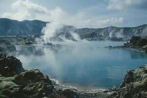 Misty Lake with Steaming Rocks photo