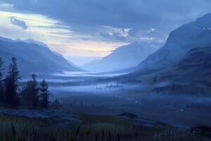 Serene Valley with Mist and Rolling Hills photo