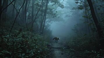 Fox in a Misty Forest Path photo