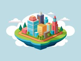 Isometric 3D City Creation. Combinable map Elements. City Downtown or Center Map. Skyscrapers, Sports venue and Park, Modern Buildings and Streets vector