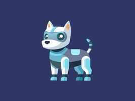 Pet robot isolated robotic automation. Realistic intelligence puppy or kitten with big eyes on display. Cybernetic innovations toy, digital automation, futuristic computer machine vector
