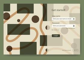 Login screen form and user interface template design. Online registration and sign up concept. Landing page vector