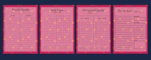 Business organizer paper sheets. Planners and to-do list worksheet template set. Time management sample vector