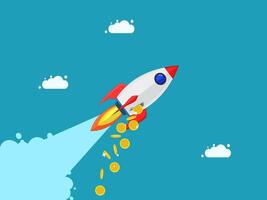 a rocket is flying through the air with coins coming out vector