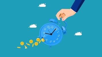 a hand is holding a clock and throwing money out of it vector