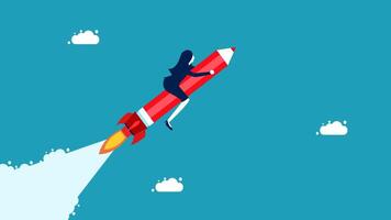 a person flying on a rocket with clouds in the background vector