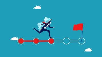 man and book running on a red arrow with a flag vector